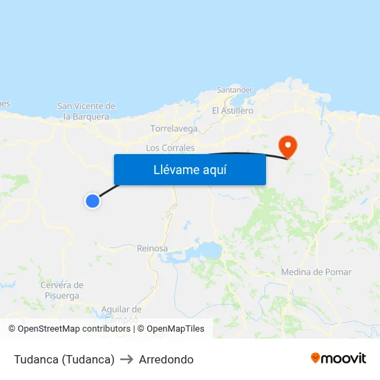 Tudanca (Tudanca) to Arredondo map