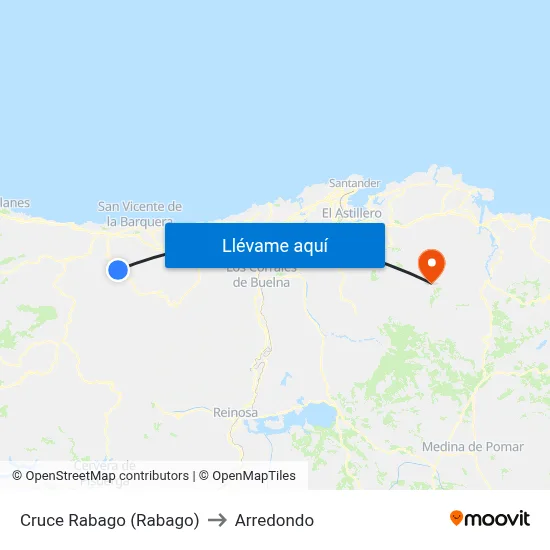 Cruce Rabago (Rabago) to Arredondo map