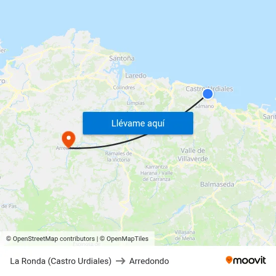 La Ronda (Castro Urdiales) to Arredondo map