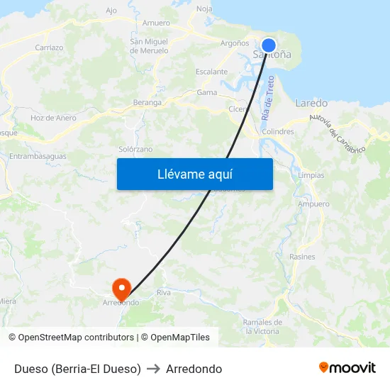 Dueso (Berria-El Dueso) to Arredondo map
