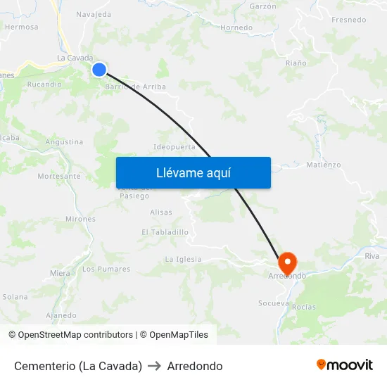 Cementerio (La Cavada) to Arredondo map