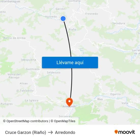 Cruce Garzon (Riaño) to Arredondo map