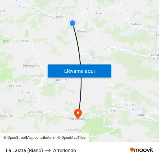 La Lastra (Riaño) to Arredondo map