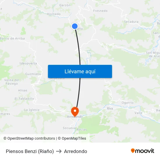 Piensos Benzi (Riaño) to Arredondo map