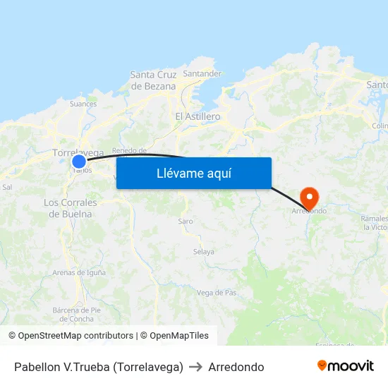 Pabellon V.Trueba (Torrelavega) to Arredondo map
