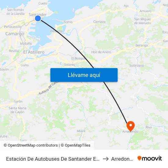 Estación De Autobuses De Santander E.A. to Arredondo map
