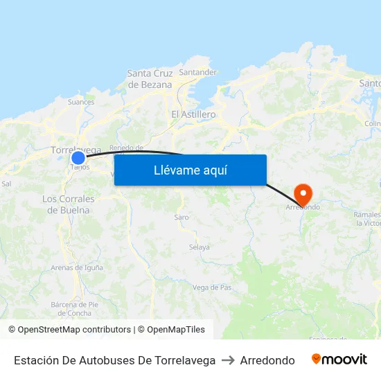 Estación De Autobuses De Torrelavega to Arredondo map