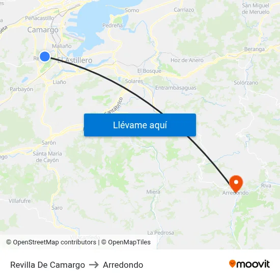 Revilla De Camargo to Arredondo map