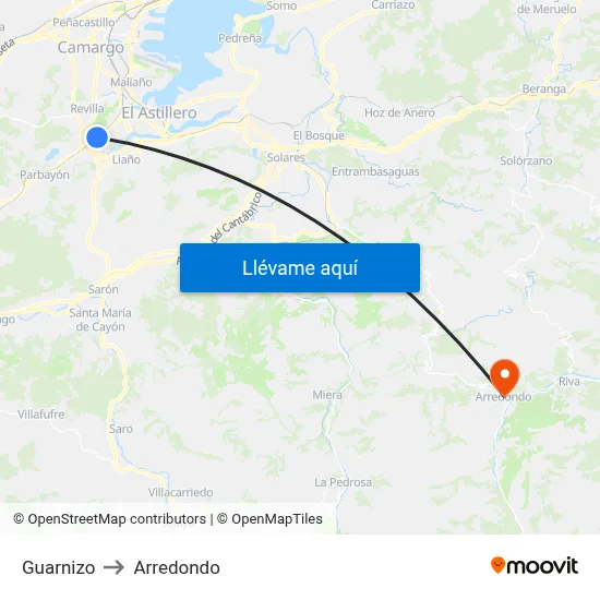 Guarnizo to Arredondo map