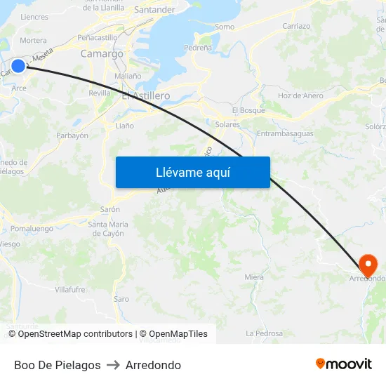 Boo De Pielagos to Arredondo map