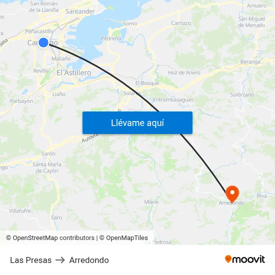 Las Presas to Arredondo map