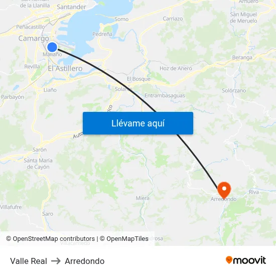 Valle Real to Arredondo map
