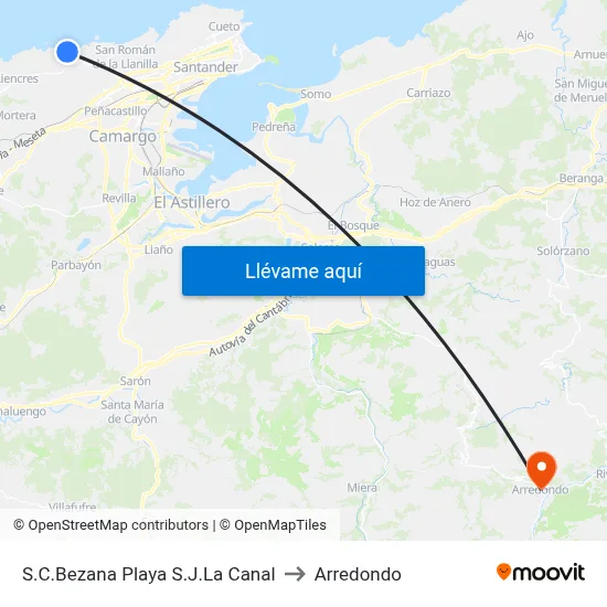 S.C.Bezana Playa S.J.La Canal to Arredondo map