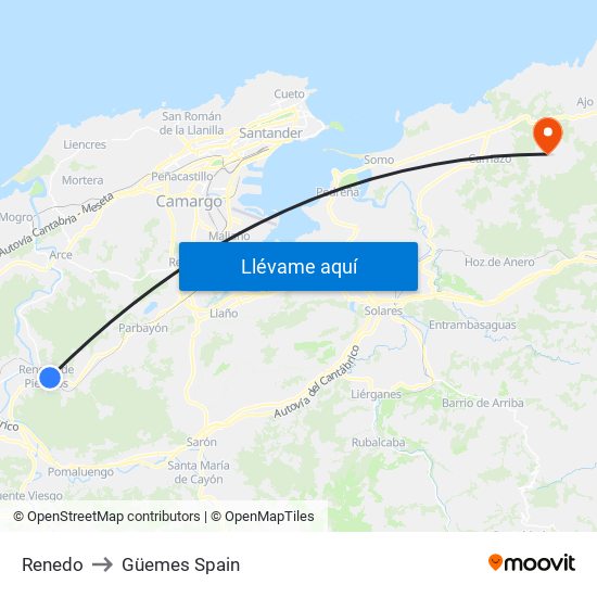 Renedo to Güemes Spain map