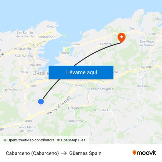 Cabarceno (Cabarceno) to Güemes Spain map