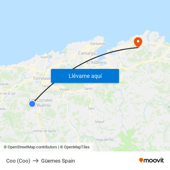 Coo (Coo) to Güemes Spain map