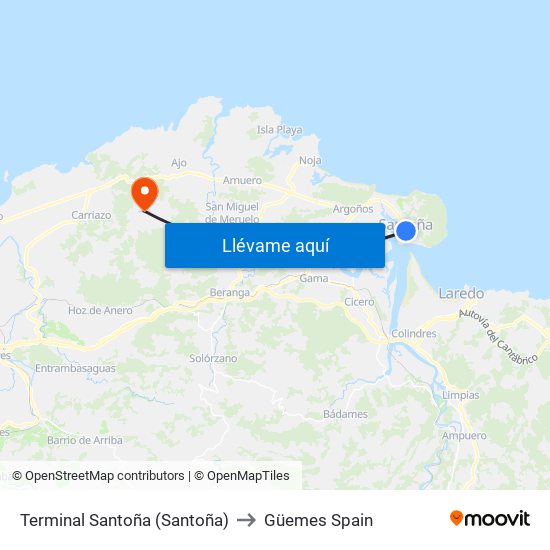 Terminal Santoña (Santoña) to Güemes Spain map
