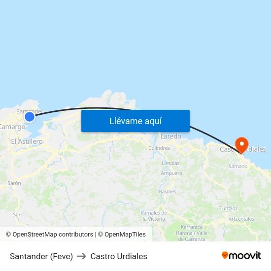 Santander (Feve) to Castro Urdiales map