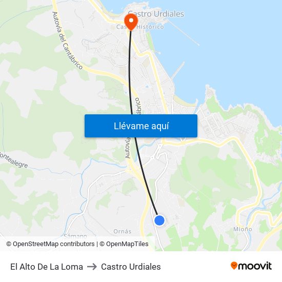 El Alto De La Loma to Castro Urdiales map