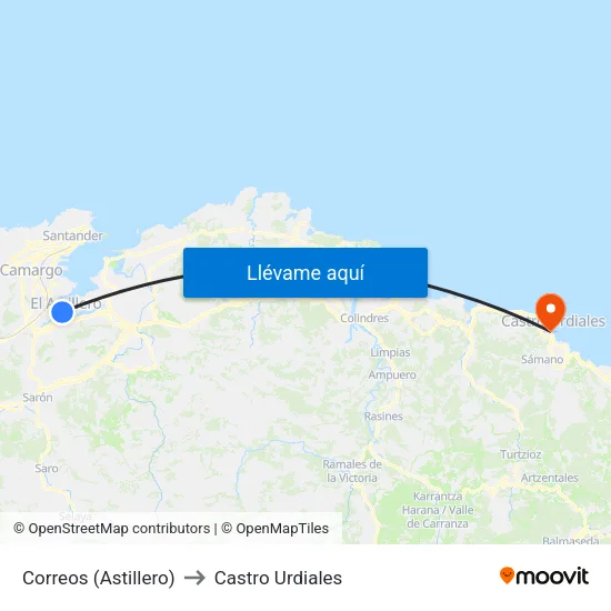 Correos (Astillero) to Castro Urdiales map