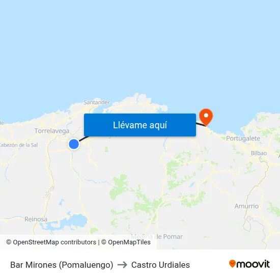 Bar Mirones (Pomaluengo) to Castro Urdiales map