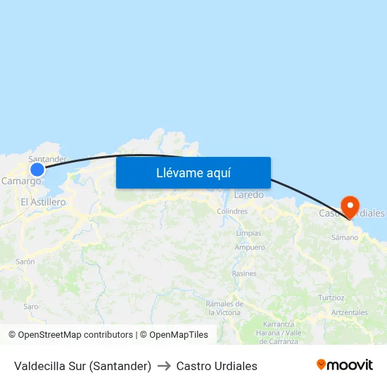 Valdecilla Sur (Santander) to Castro Urdiales map