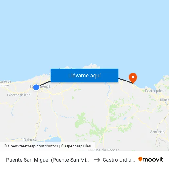 Puente San Miguel (Puente San Miguel) to Castro Urdiales map