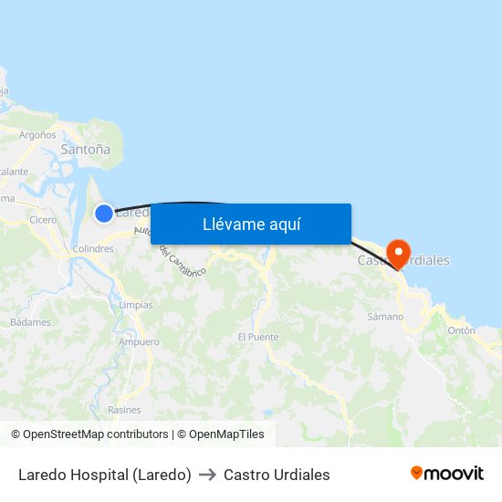 Laredo Hospital (Laredo) to Castro Urdiales map