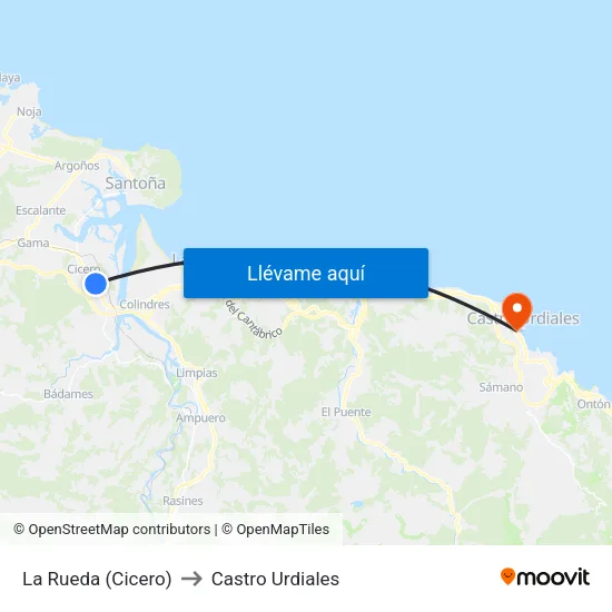 La Rueda (Cicero) to Castro Urdiales map