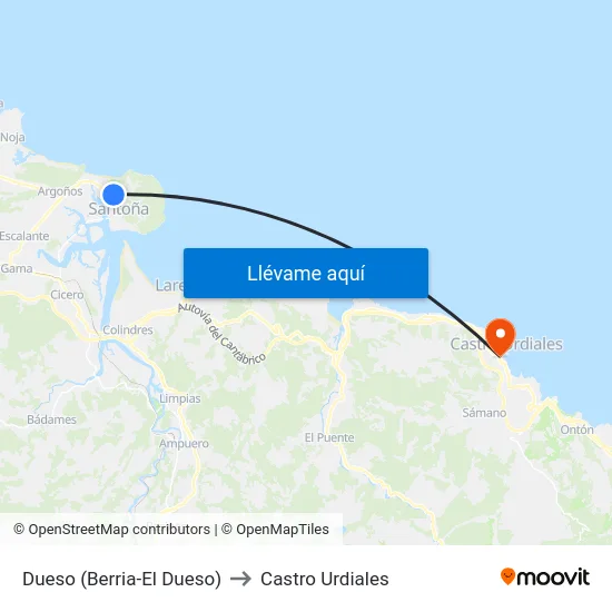 Dueso (Berria-El Dueso) to Castro Urdiales map