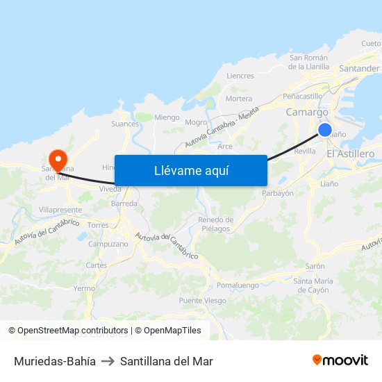 Muriedas-Bahía to Santillana del Mar map