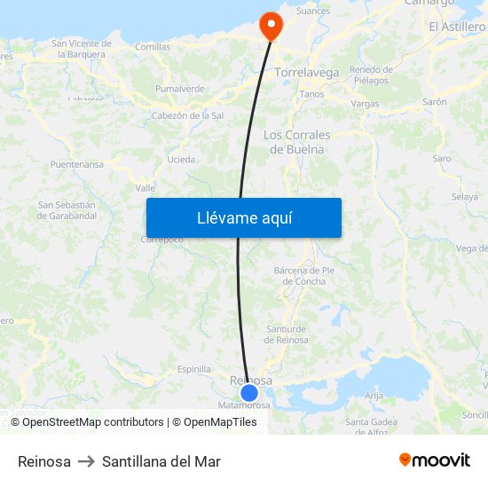 Reinosa to Santillana del Mar map