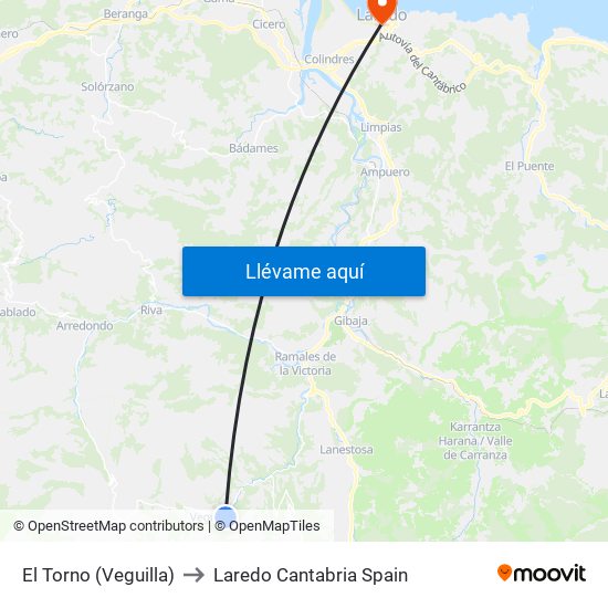 El Torno (Veguilla) to Laredo Cantabria Spain map