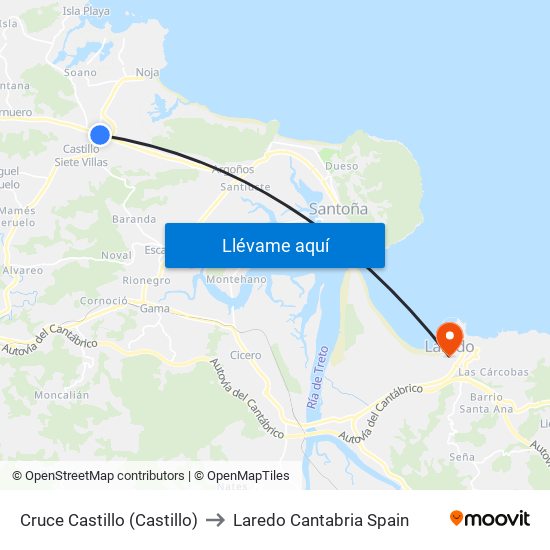 Cruce Castillo (Castillo) to Laredo Cantabria Spain map