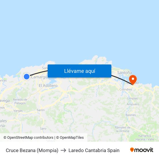 Cruce Bezana (Mompia) to Laredo Cantabria Spain map