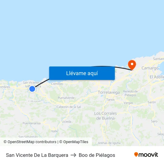 San Vicente De La Barquera to Boo de Piélagos map
