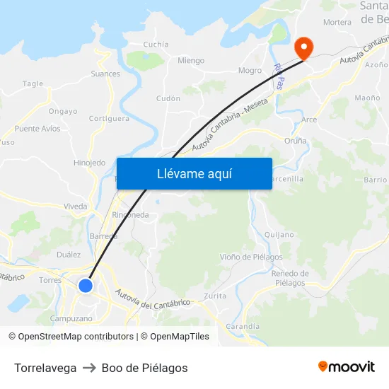 Torrelavega to Boo de Piélagos map