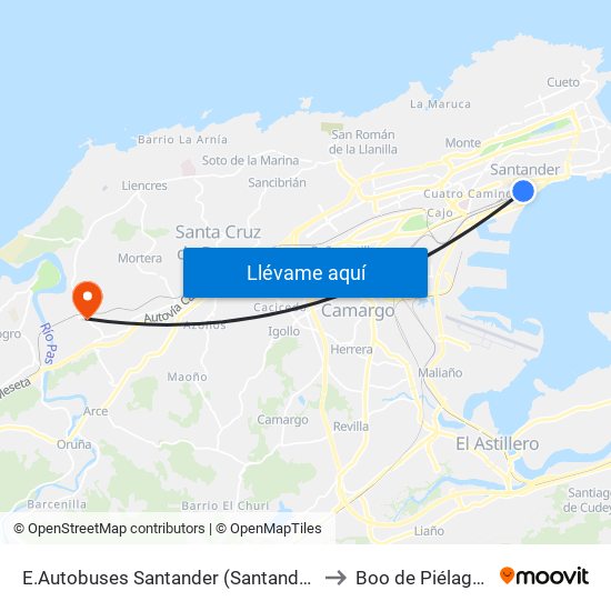 E.Autobuses Santander (Santander) to Boo de Piélagos map