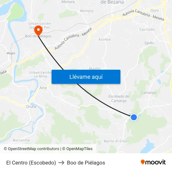 El Centro (Escobedo) to Boo de Piélagos map