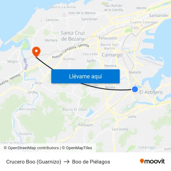 Crucero Boo (Guarnizo) to Boo de Piélagos map