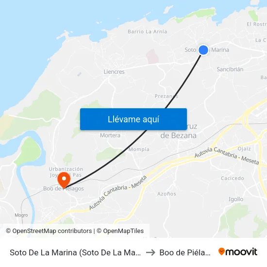 Soto De La Marina (Soto De La Marina) to Boo de Piélagos map