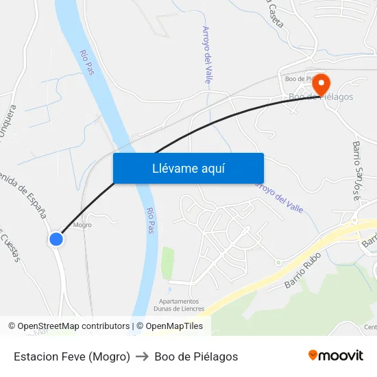Estacion Feve (Mogro) to Boo de Piélagos map