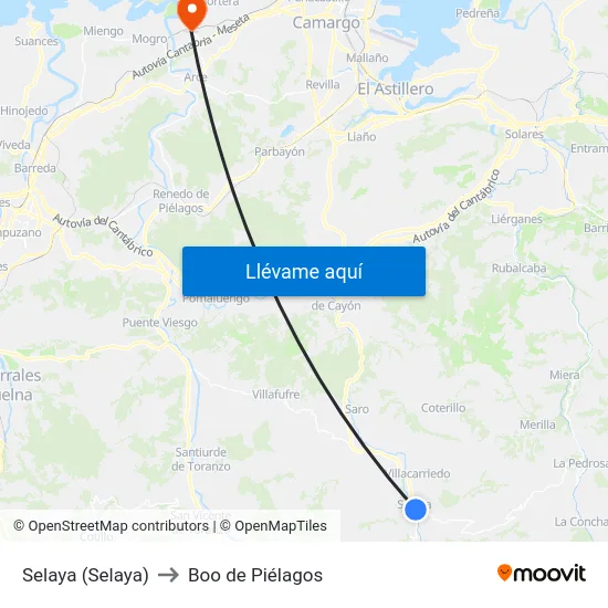 Selaya (Selaya) to Boo de Piélagos map