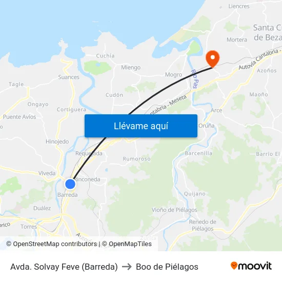 Avda. Solvay Feve (Barreda) to Boo de Piélagos map