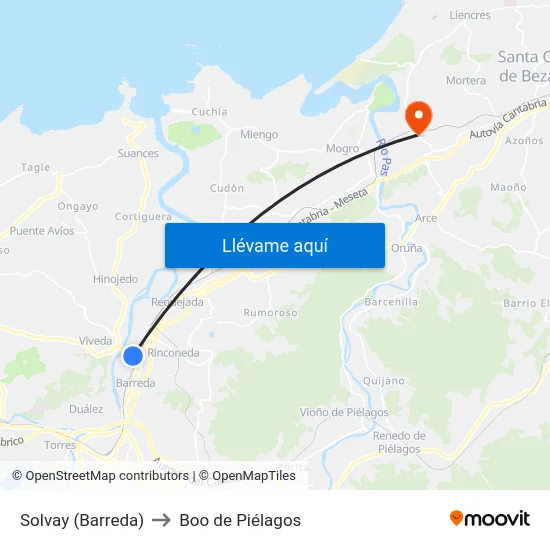 Solvay (Barreda) to Boo de Piélagos map