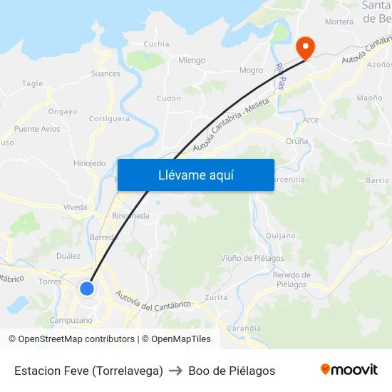 Estacion Feve (Torrelavega) to Boo de Piélagos map