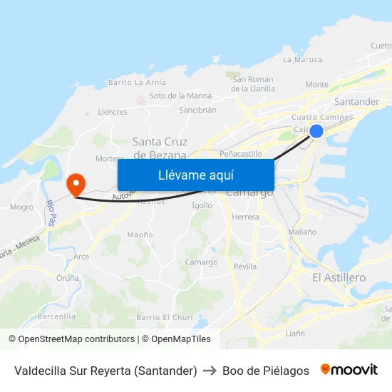 Valdecilla Sur Reyerta (Santander) to Boo de Piélagos map