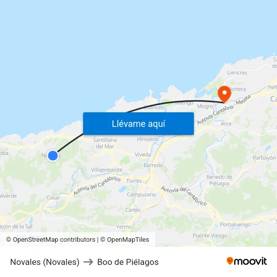 Novales (Novales) to Boo de Piélagos map
