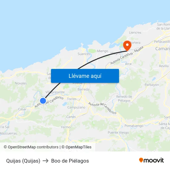 Quijas (Quijas) to Boo de Piélagos map