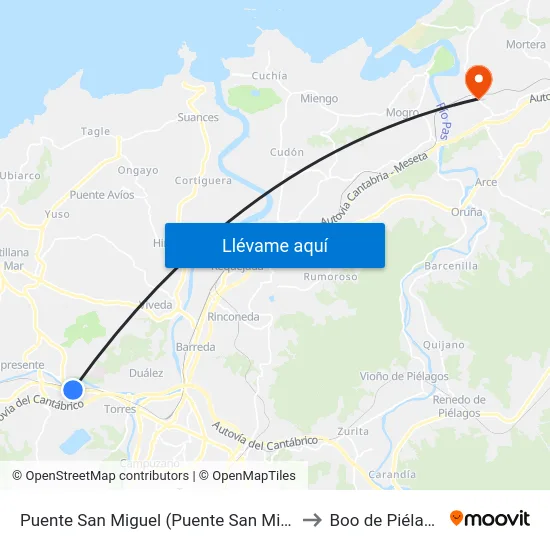 Puente San Miguel (Puente San Miguel) to Boo de Piélagos map